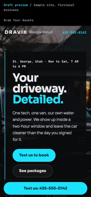 Dravik Mobile Detail sample site on a phone