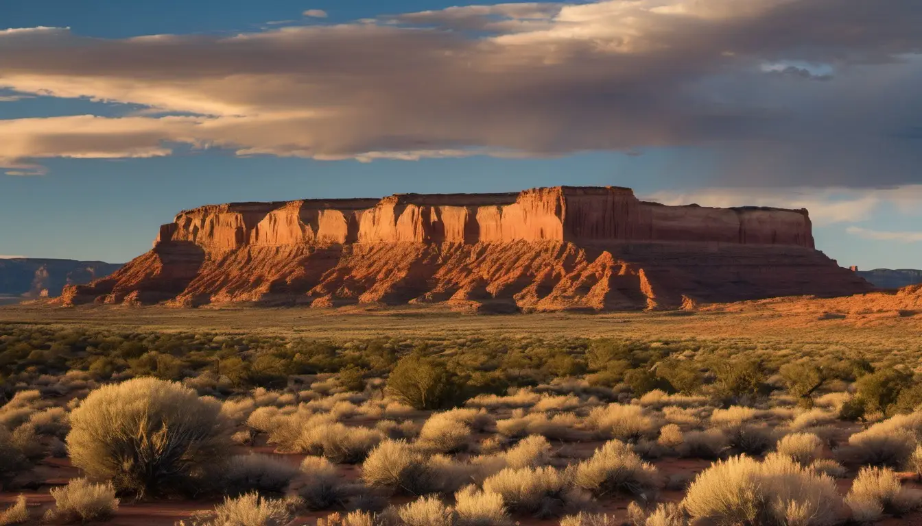 Red sandstone mesa at golden hour in the southern Utah desert