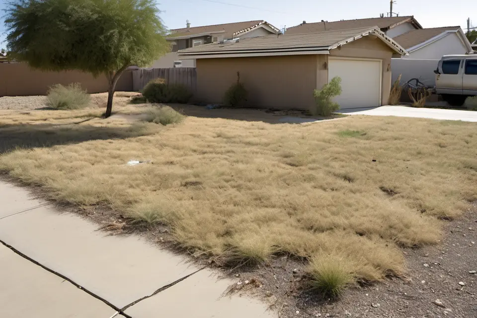 Before: a patchy dry Bermuda lawn with brown spots