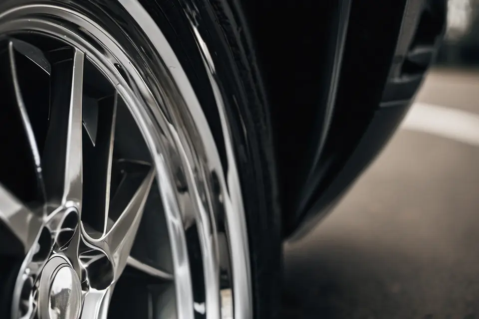 Clean alloy wheel with fresh black tire shine