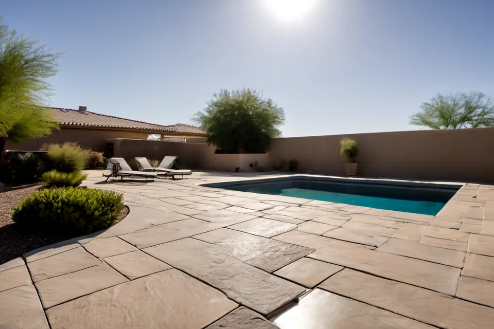 Clean paver patio beside a stucco wall
