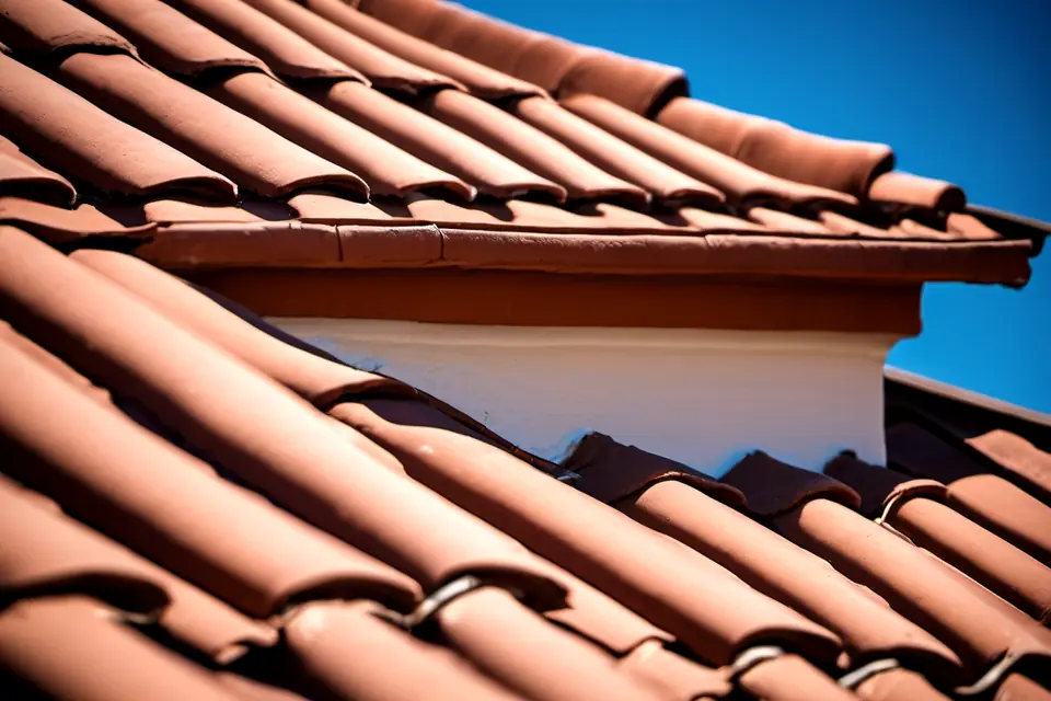 Clean tile roof edge under a blue sky